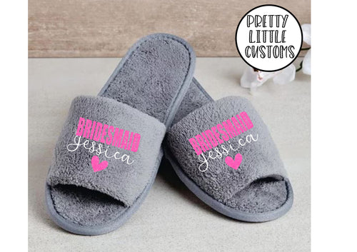 Grey Personalised bridal party glitter print slippers - Bridesmaid - style 2