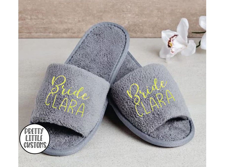 Grey Personalised bridal party glitter print slippers - Bride