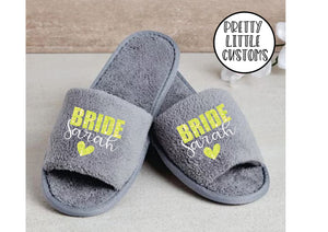 Grey Personalised bridal party glitter print slippers - Bride - style 2
