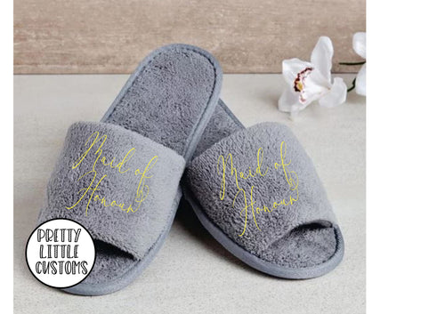 Grey Bridal party heart print slippers - Maid of Honour