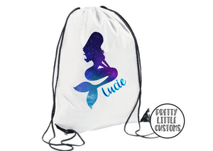 Personalised kids name gym bag/PE bag/school bag - galaxy print mermaid