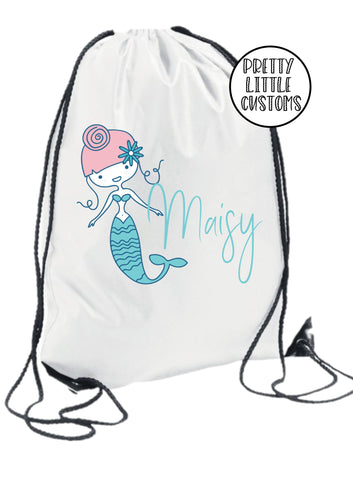 Personalised kids name gym bag/PE bag/school bag - mermaid style 1