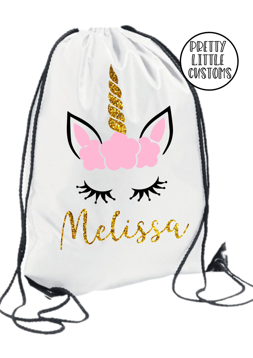 Personalised kids name gym bag/PE bag/school bag - glitter unicorn