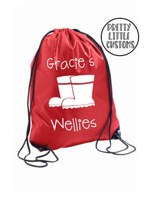 Personalised kids name wellies print gym bag/PE bag/school bag