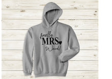 Load image into Gallery viewer, Personalised finally Mrs (your name)! print hoody - grey