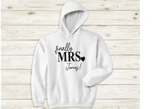 Load image into Gallery viewer, Personalised finally Mrs (your name)! print hoody - white