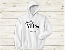 Personalised finally Mrs (your name)! print hoody - white