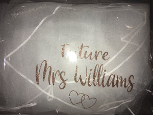 Personalised GLITTER print Future Mrs (Your Name) hen party veil
