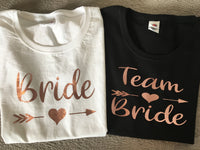Bride / Team Bride rose gold print hen party t-shirt