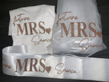 Future Mrs personalised veil, sash and t-shirt GLITTER print hen party set