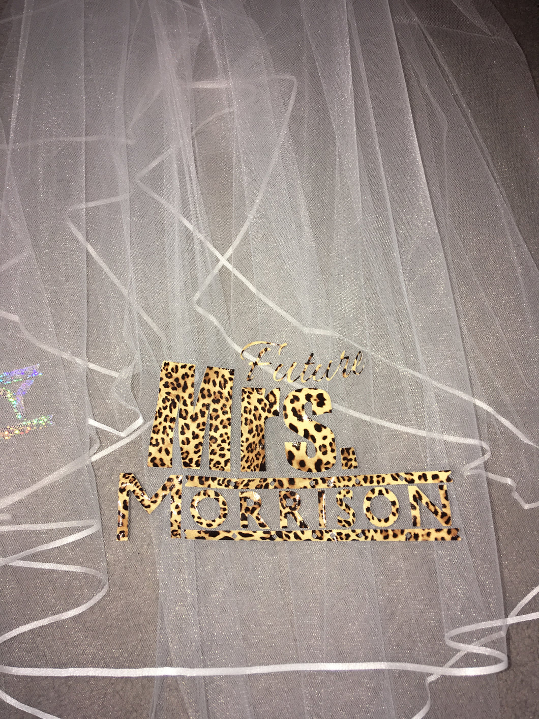 Personalised Future Mrs (Your Name) hen party veil - leopard print