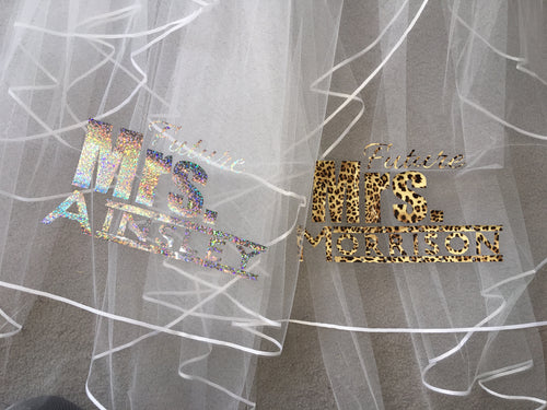 Personalised Future Mrs (Your Name) hen party veil - sparkle print