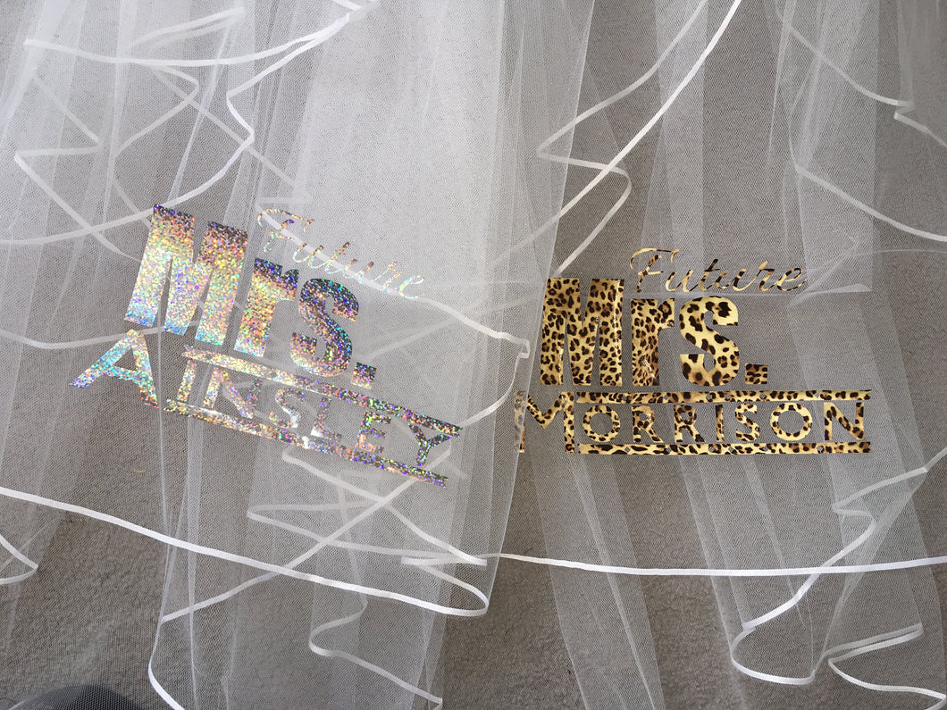 Personalised Future Mrs (Your Name) hen party veil - sparkle print