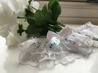 Personalised something blue bridal lace garter  - your initials & wedding date