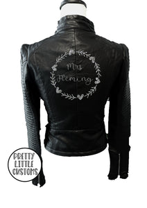 Personalised ladies glitter print faux leather wedding jacket (your name ) - black