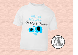 Personalised Our First Father's Day elephant print kids t-shirt - blue
