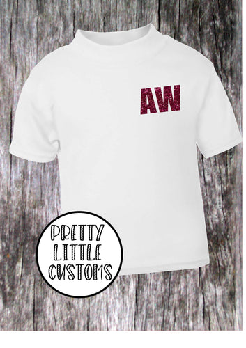 Personalised Kids GLITTER initials t-shirt