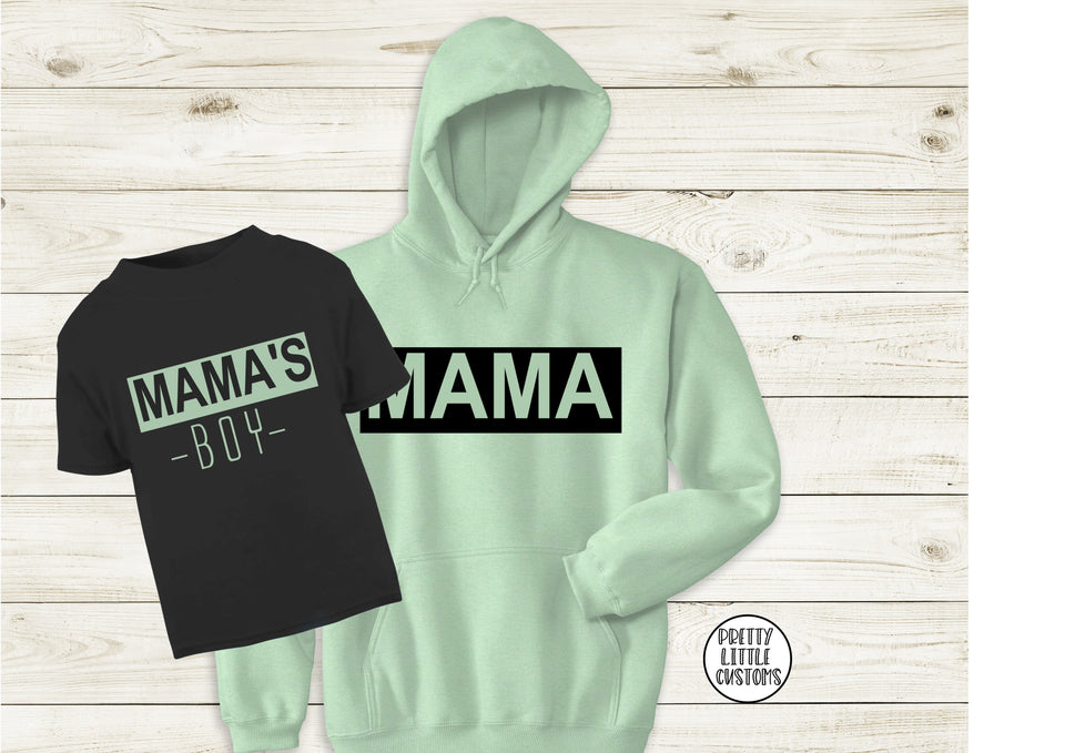 Mama & Mama's Boy hoody & tee set - black/mint