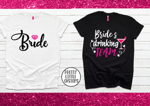 Bride / Bride's drinking team print hen party t-shirt