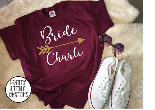Personalised Bride glitter print hen t-shirt