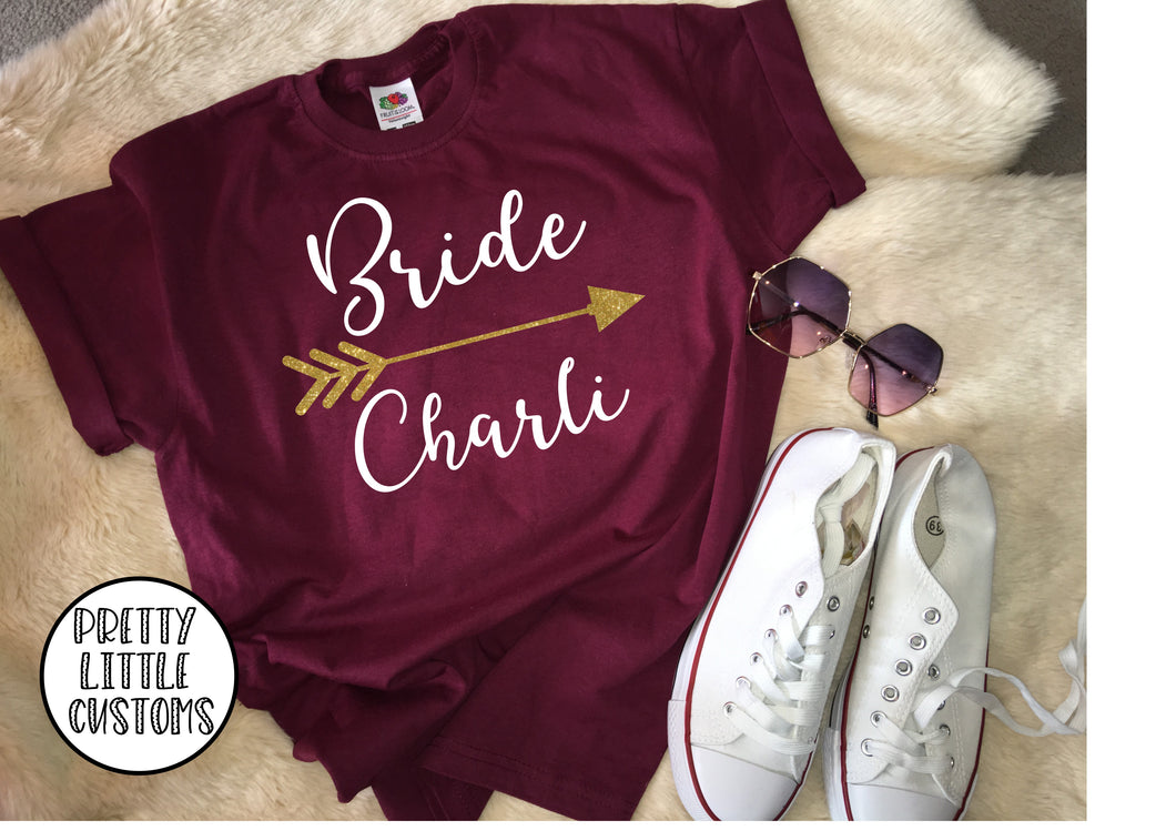 Personalised Bride glitter print hen t-shirt
