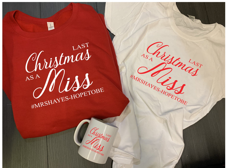 Personalised Last Christmas as a Miss print christmas sweater  & t-shirt bundle - your surname