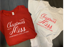 Load image into Gallery viewer, Personalised Last Christmas as a Miss print christmas sweater  &amp; t-shirt bundle - your surname