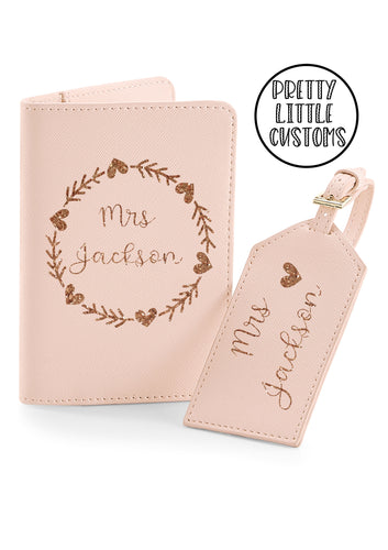 Personalised Mrs (your name) honeymoon luggage set - luggage tag & passport holder - pink