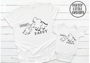 Personalised dinosaur mens t-shirt & baby vest