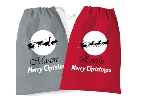 Personalised Christmas Santa Sack -  Santa's dinosaurs or Unicorns - your name