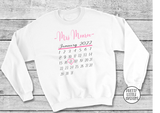 Personalised Mrs (your name and wedding date)  calendar print sweater - white