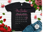 Personalised Mrs (Your Name & wedding date) calendar print tee - black