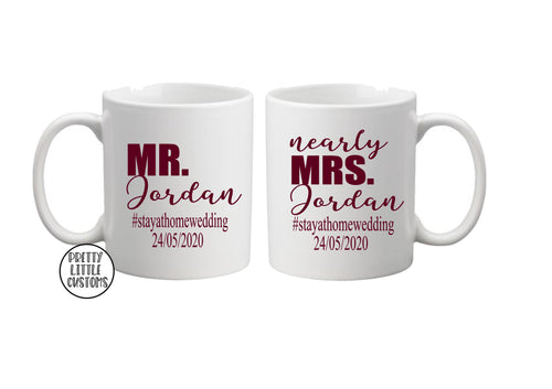 Personalised Mr & nearly Mrs mug set #stayathome wedding, your original date commemorative print mug