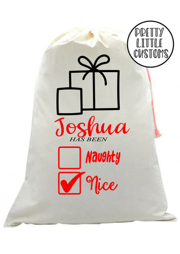 Personalised Christmas Santa Sack -  (your name) naughty or nice