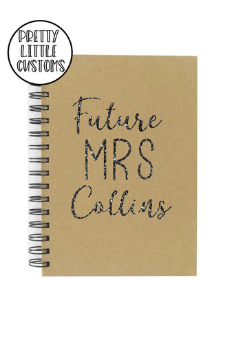 Personalised glitter print wedding planner a5 notebook - future mrs (your surname)