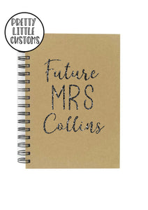 Personalised glitter print wedding planner a5 notebook - future mrs (your surname)