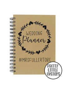 Personalised glitter print wedding planner a5 notebook - mrs (your surname) to be