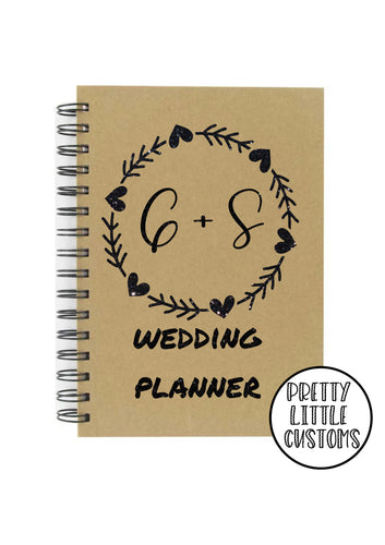 Personalised glitter print wedding planner a5 notebook - your initials