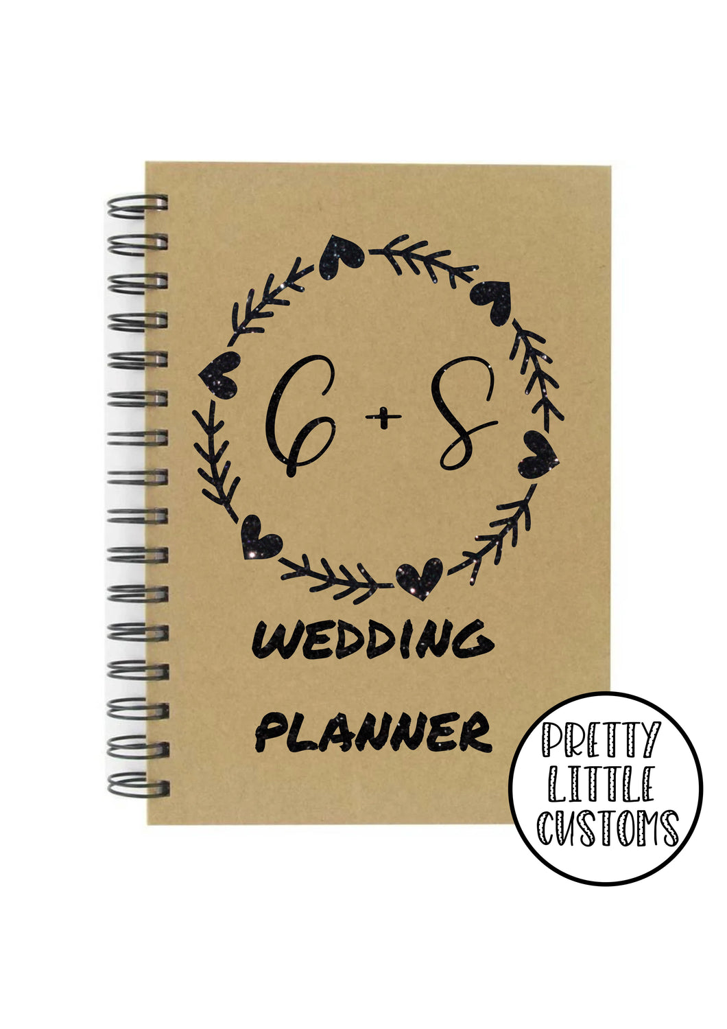 Personalised glitter print wedding planner a5 notebook - your initials