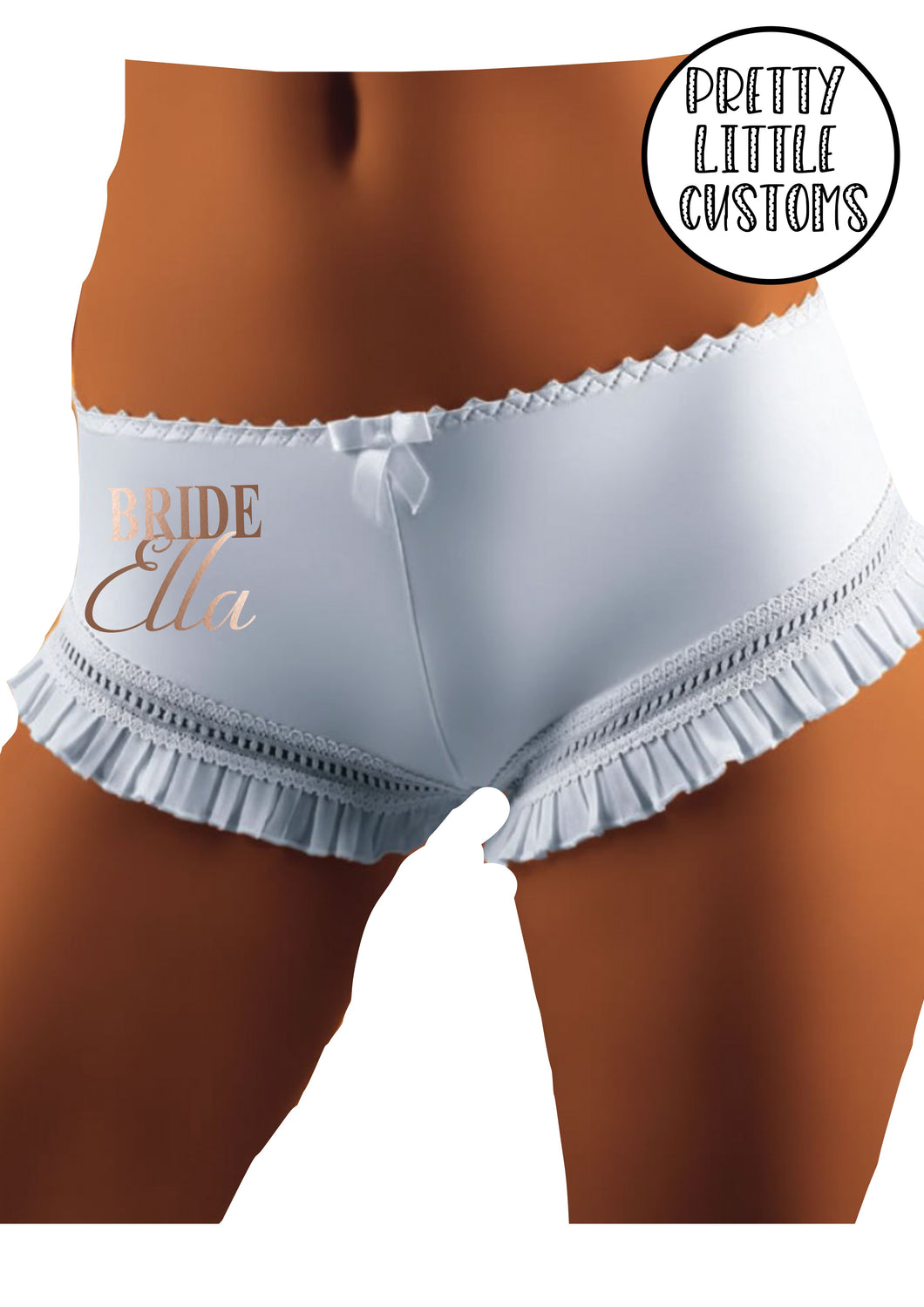 Personalised Bride (your name)  bridal underwear - frill shorts  -white/rose gold