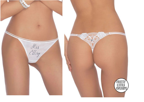 Personalised glitter Mrs (your name)  bridal underwear - diamante lace back thong
