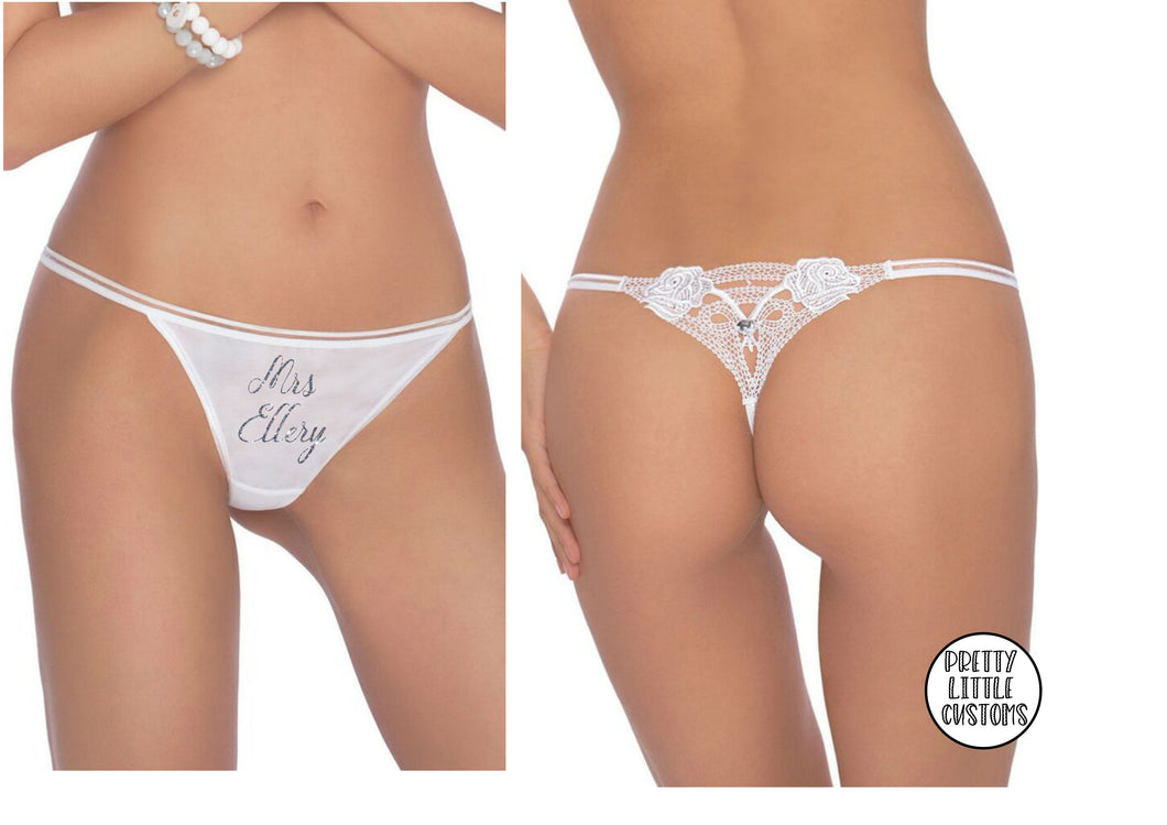 Personalised glitter Mrs (your name) bridal underwear - diamante lace –  Pretty Little Customs