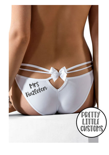 Personalised glitter Mrs (your name)  bridal underwear - bow back briefs