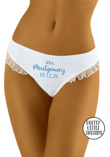 Personalised glitter Mrs (your name & date)  bridal underwear - frill, briefs