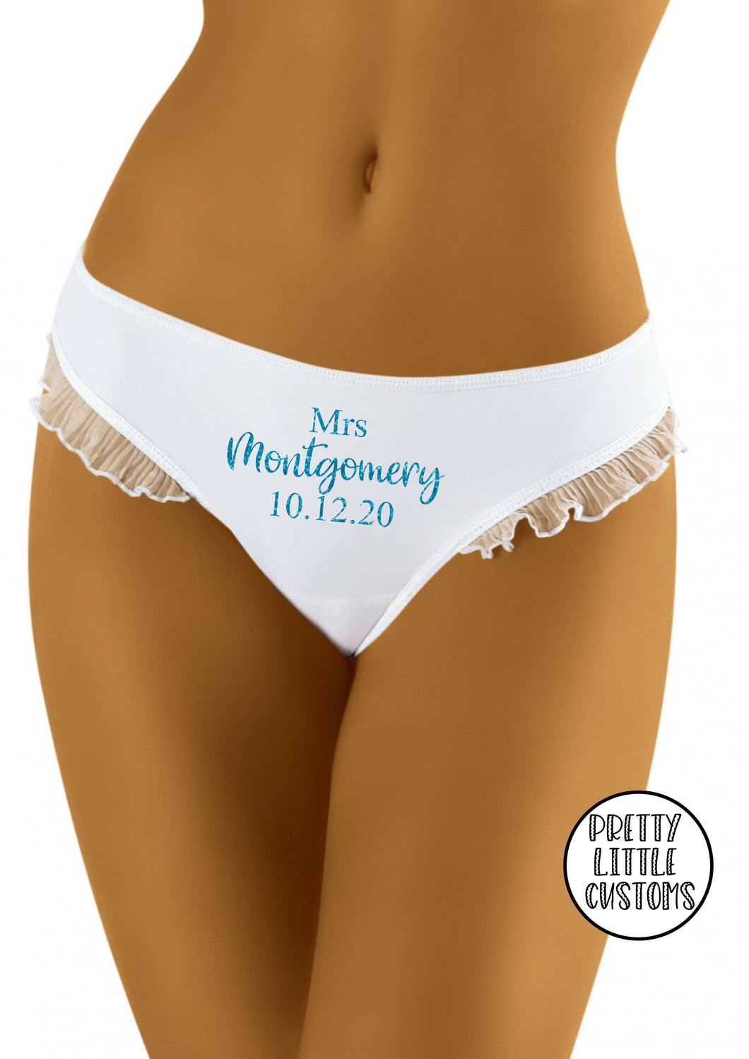 Personalised glitter Mrs (your name & date)  bridal underwear - frill, briefs