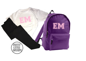Personalised Kids Initials school pe kit set - leggings, tee & rucksack