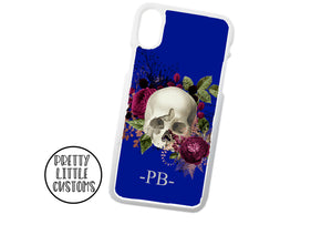 Personalised initials floral skull Phone Cover - blue