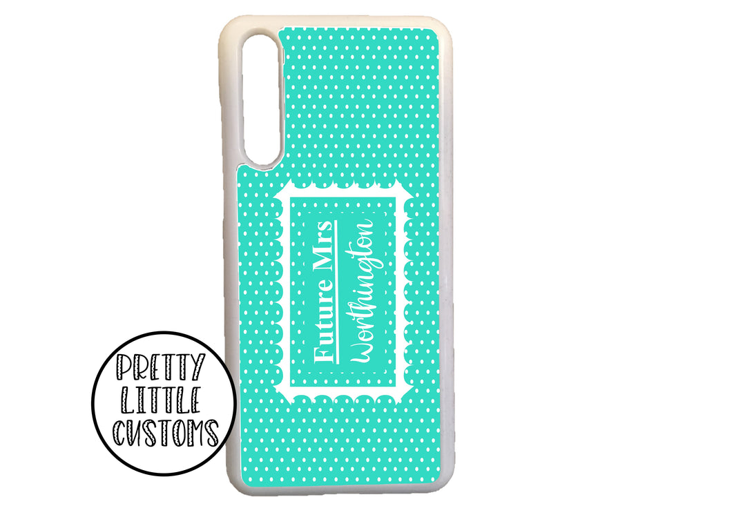 Personalised Future Mrs (your name) Phone Cover - mint/white polka dot
