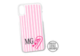 Personalised initials Phone Cover -  pink/white stripe flamingo