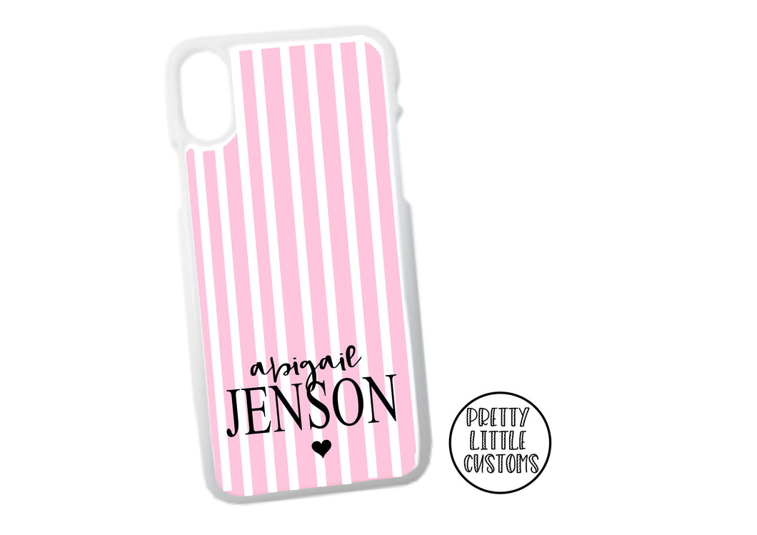Personalised name Phone Cover -  pink/white stripe